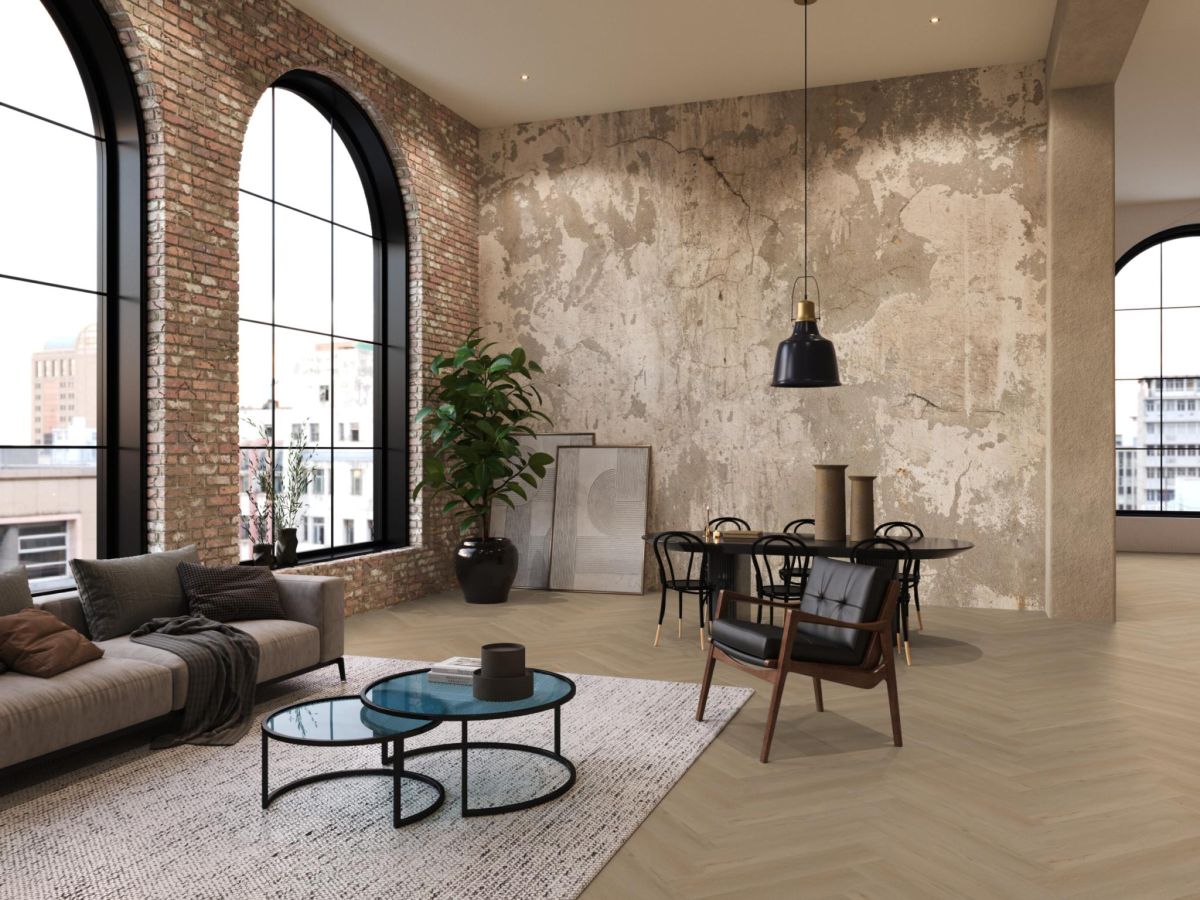 YUP Leyton herringbone dryback beige