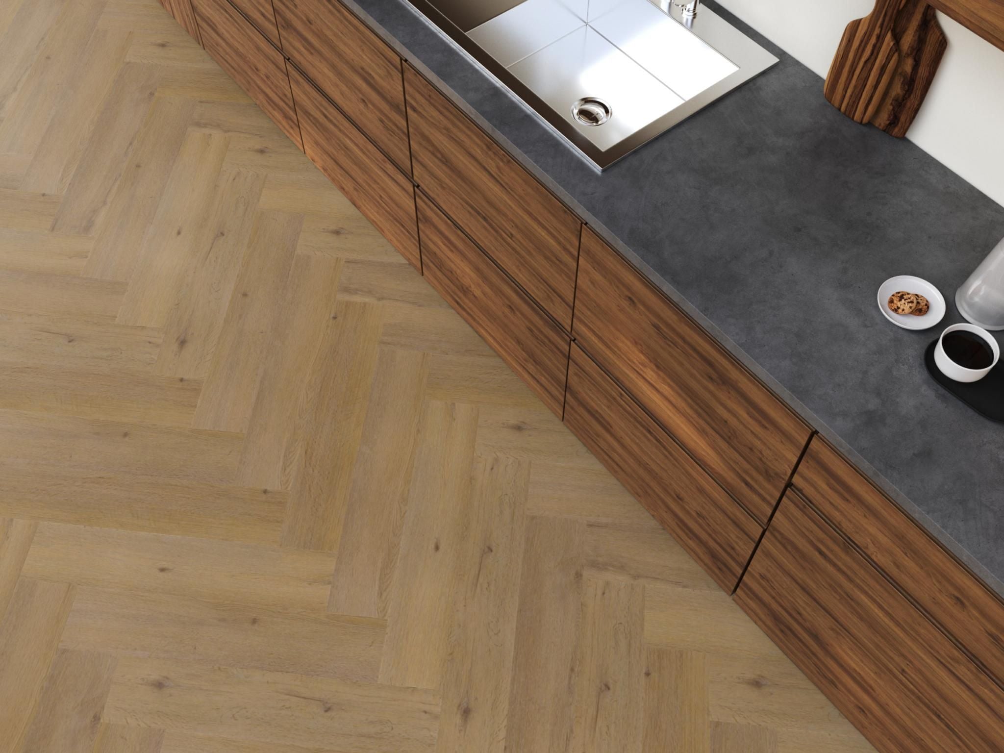 YUP Leyton herringbone dryback dark oak