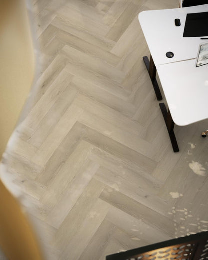 YUP Mayfair herringbone dryback warm oak